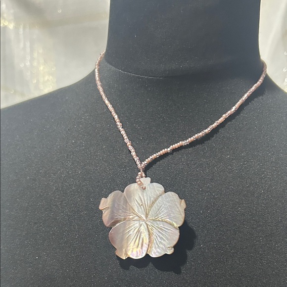 Jewelry - Purple Mother of Pearl Pendant and Seed Beads Necklace